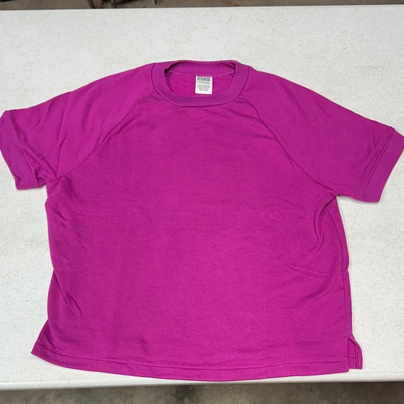 PINK Victoria's Secret Fuchsia Short Sleeve Sweatshirt - Picture 1 of 2